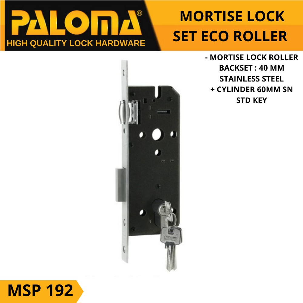 BODY LOCKCASE KUNCI PINTU PELOR Mortise Lock Set Roller MSP 192 40mm + CYLINDER