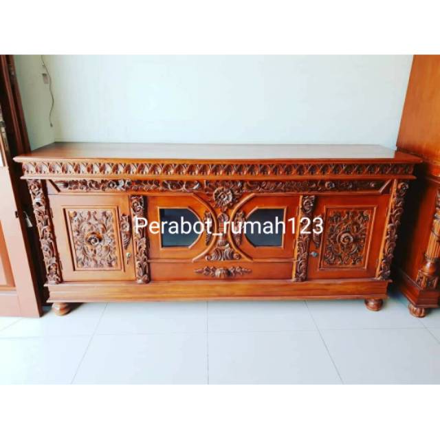 Buffet ukir kaca mata jati asli jepara