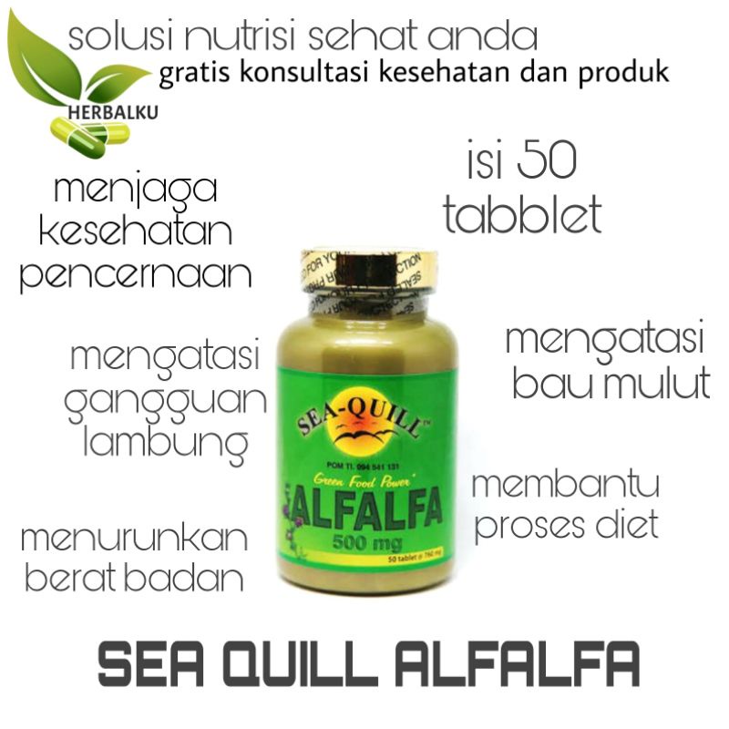 seaquill alfalfa 500mg isi 50 tablet/sea quill vitamin lambung/obat maagh/sea-quill vitamin maagh la