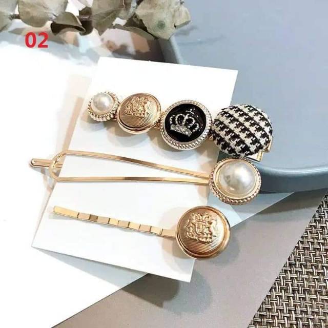 Set 3pcs jepit rambut japanese hair pin metal pearl termurah