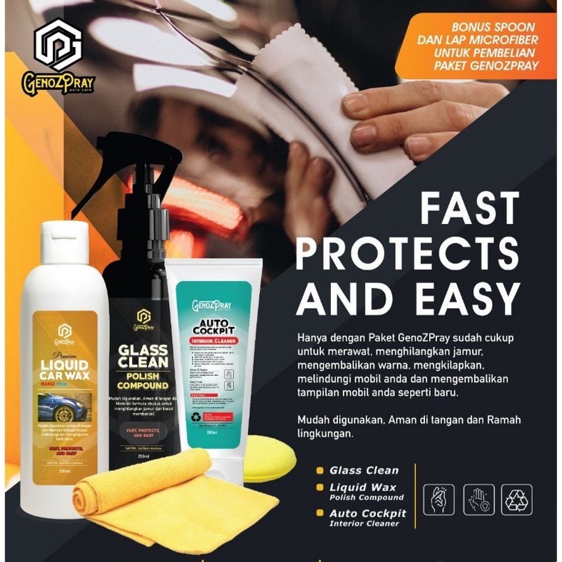 PEMBERSIH JAMUR KACA MOBIL, PENGKILAP CAT MOBIL, PEMBERSIH INTERIOR MOBIL, Satu Paket GenoZPray 3in1