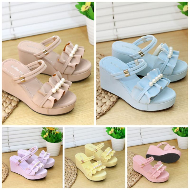 Sandal Pesta Anak Perempuan Wedges 6,5CM Gesper Mutiara 01