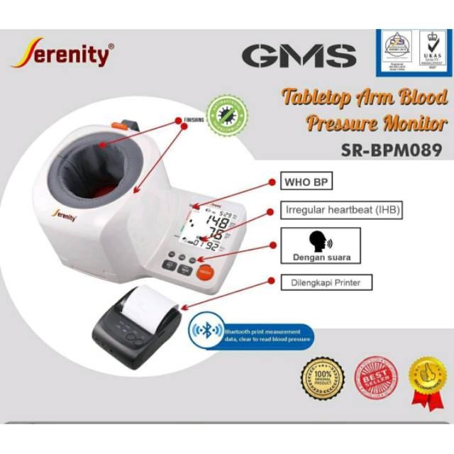 Tabletop Arm Blood Pressure Monitor Serenity SR - BPM 089 / Tensimeter