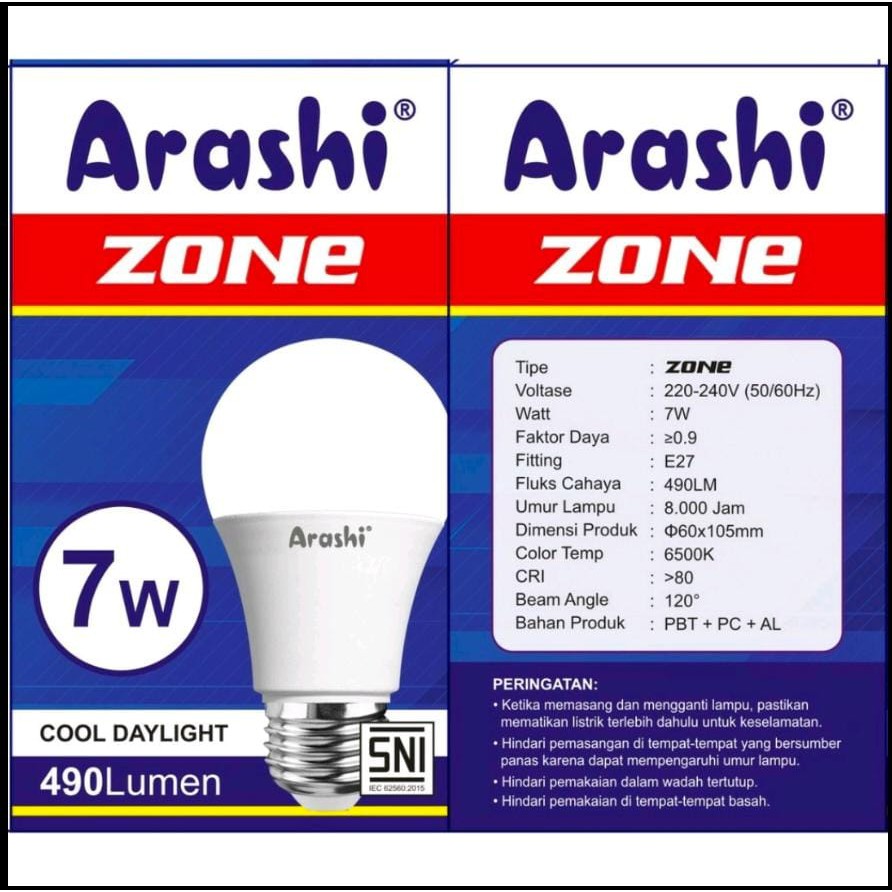 Lampu Bohlam LED Arashi Zone 7 W LED Bulb Arashi ZONE 7 watt CDL