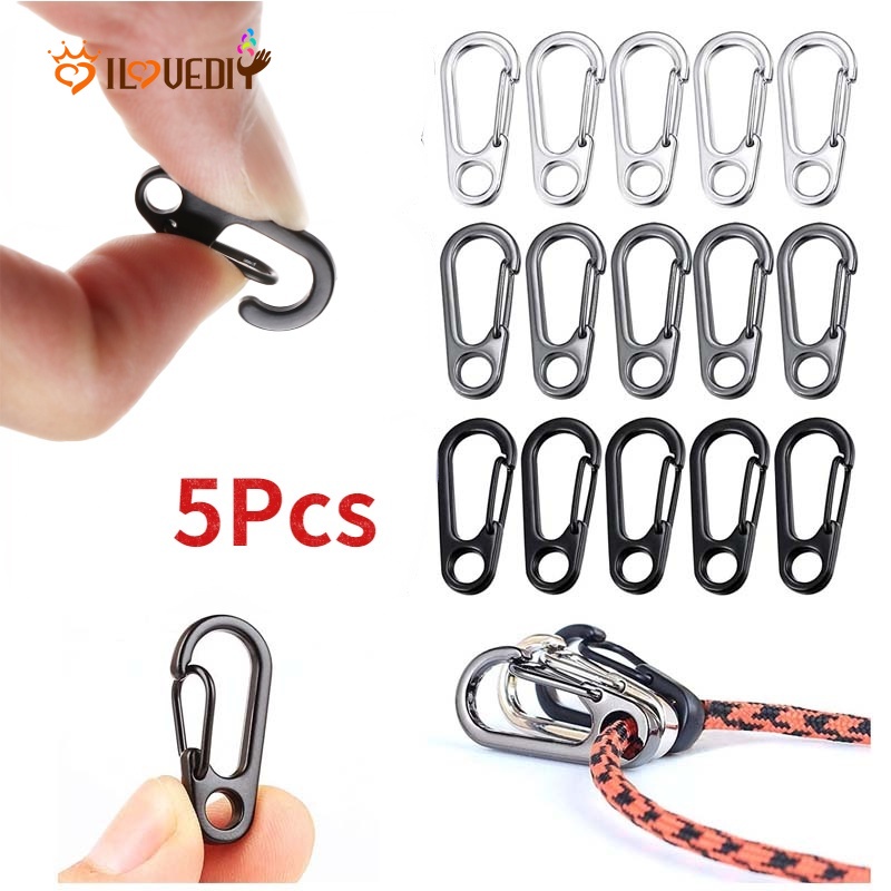 5pcs Klip Carabiner Mini D-Ring Bahan Alloy Untuk Camping / Hiking / Climbing / Outdoor