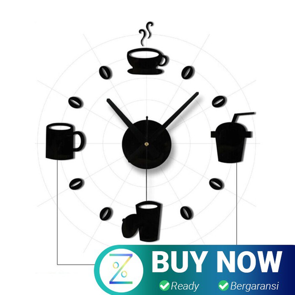 Jam Dinding DIY Giant Wall Clock Quartz Creative Design Model Kopi Caf