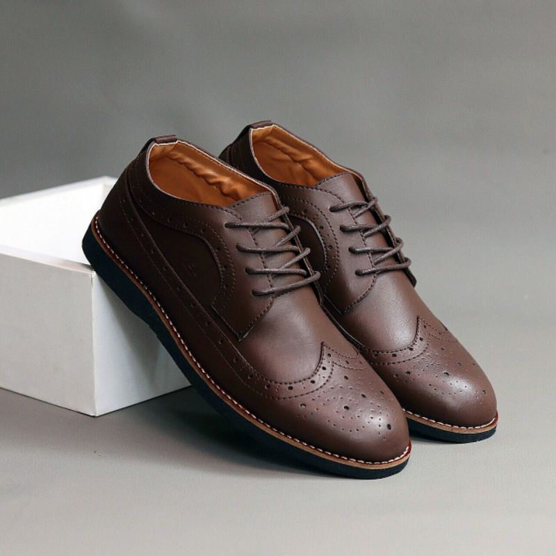 WOLF x SAGA| Sepatu wingtip pria kulit asli sepatu pantofel klasik Model Luiz