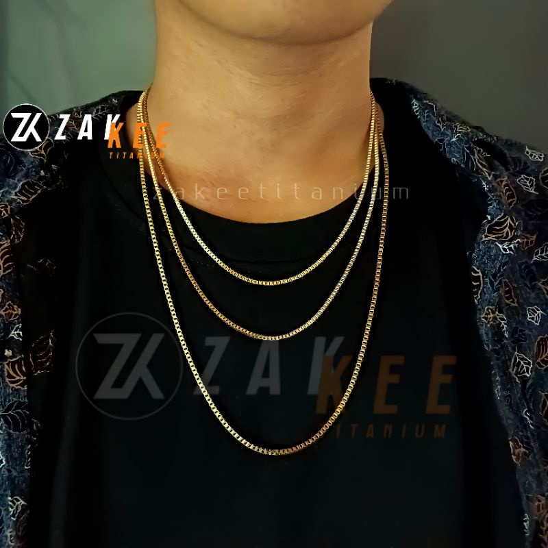 Kalung Pria Wanita Titanium Emas Anti Karat Cowok Cewek Rantai Italy Gold