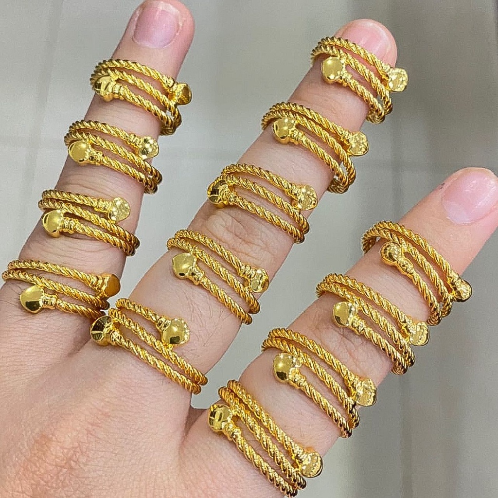 Cincin anak dan dewasa emas asli kadar 700 70 16k lilit putar selisih 3 4 baris tanpa mata permata polos ring gold 1 2 gram gr mas kuning