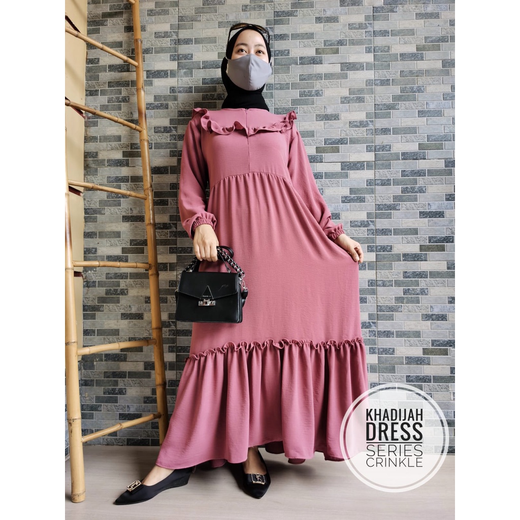 Khadijah Dress Crinkle Polos | Gamis Ruffle Busui Friendly