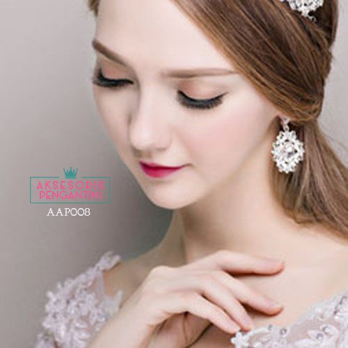 [READY STOCK] AKSESORIS WEDDING ANTING PESTA PERHIASAN PENGANTIN SILVER AAP008