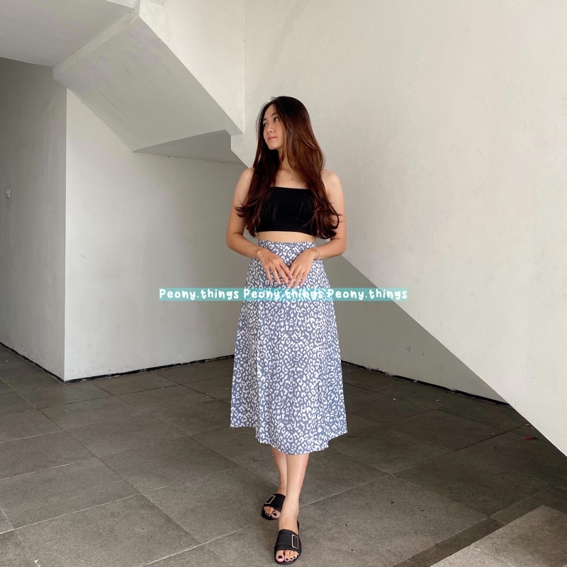 Leora Skirt // Rok Wanita-Leopard grey