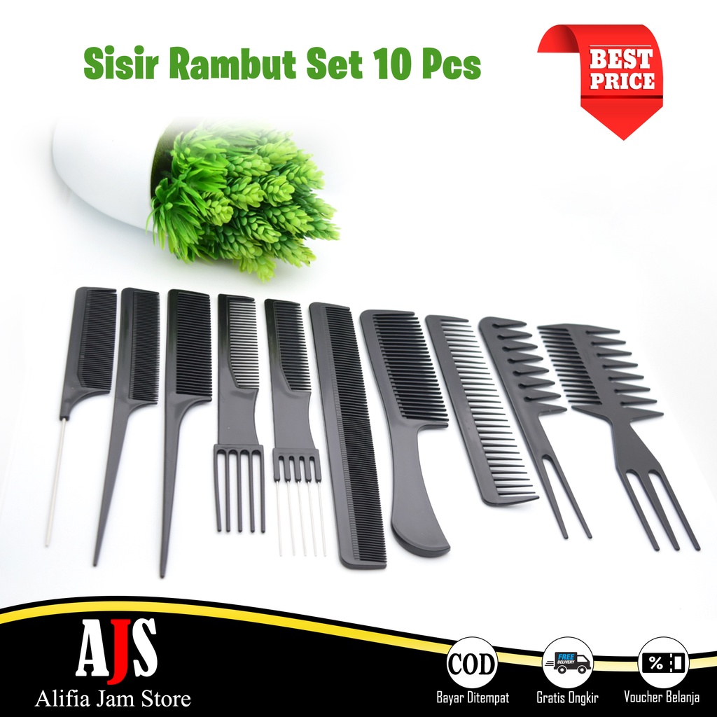 Sisir Penata Rambut Set Isi 10 Pcs Sisir Rambut Multifungsi Anti Statis Profesional Salon Hair Styling