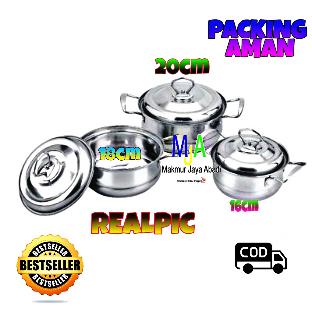 PROMO (BISA COD) Kitchen Stainless Steel Camber Pots 6pcs /  Panci Rebus 3 Set / Panci Sup / Soup Pot / Panci Set Cookware Stainless Steel / Soup Pot Silver Dengan Tutup