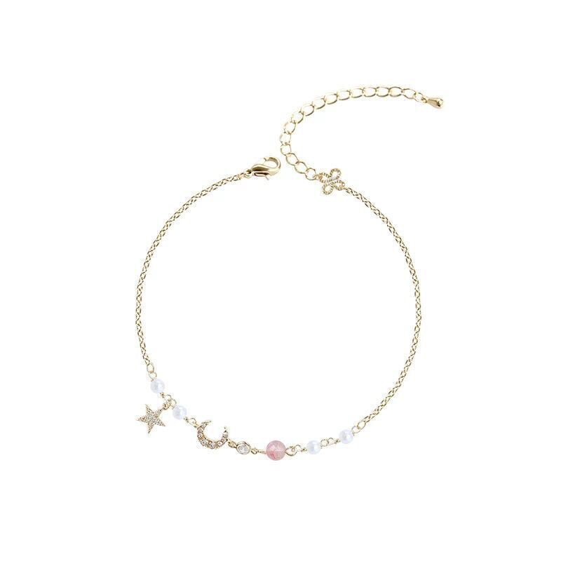 Net Red Adjustable Star Moon Gelang Mutiara Berlian Gelang Pasangan Pacar