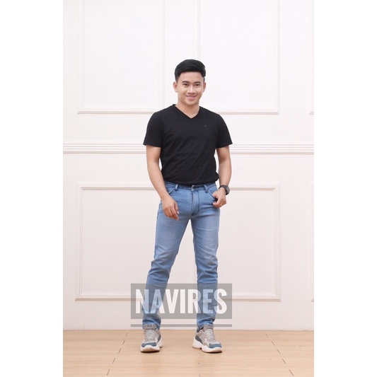 Celana jeans pria panjang slim fit skiny hitam pensil reguler jumbo