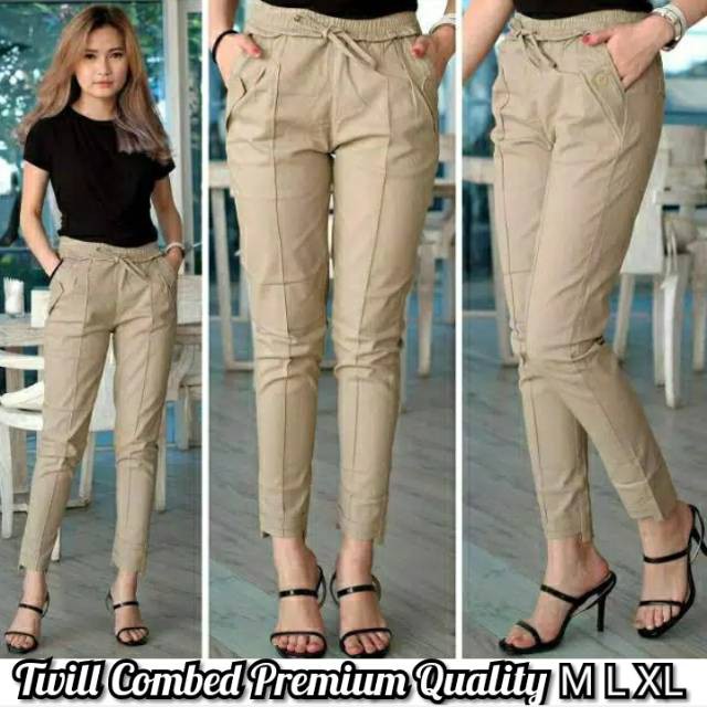 BAGGY PANTS TWILL COMBED (HALUS dan TEBAL) Pinggang Full Karet Anti Begah