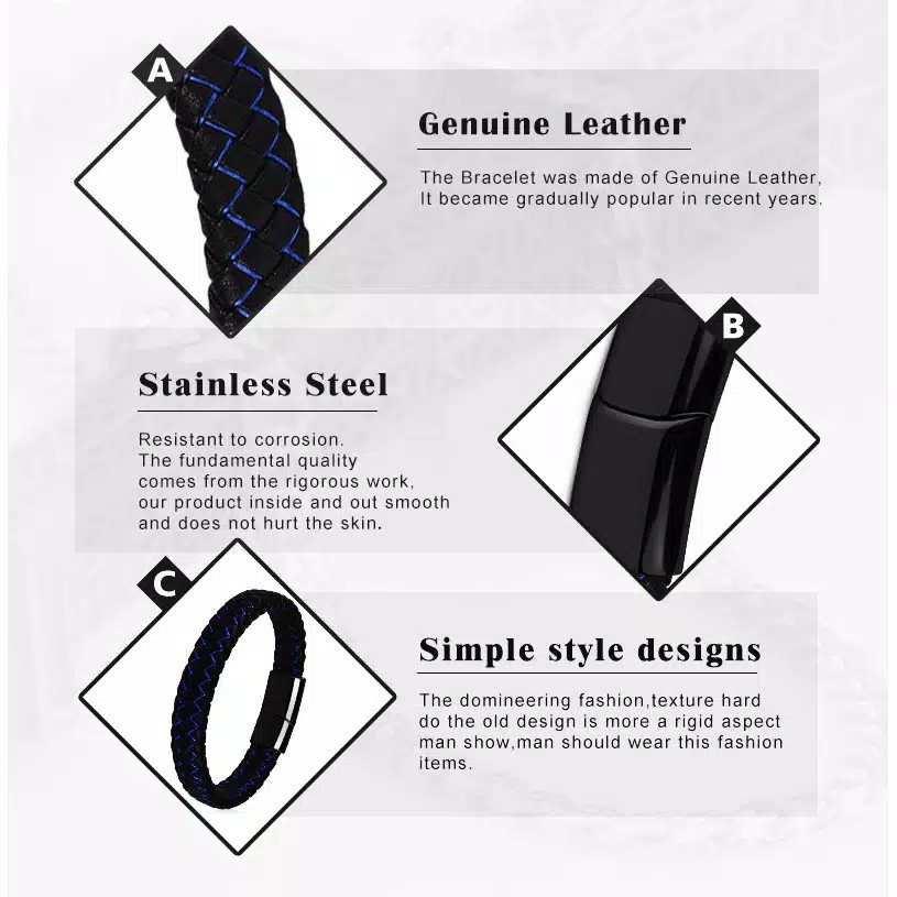 Gelang Kulit Gesper Magnetik Premium GK/L - Aksesoris Fashion Pria Leather Kulit