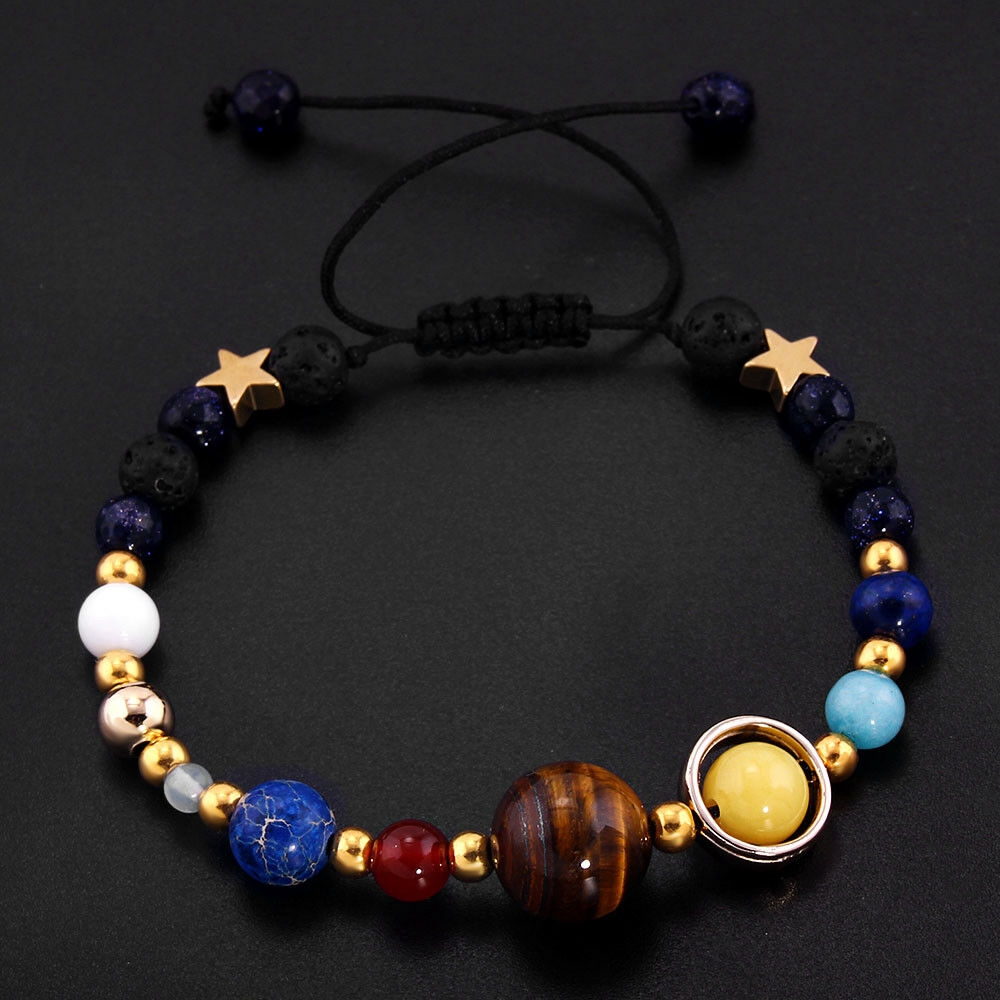 Gelang Manikmanik Batu Alam Lava Reiki Desain Planet Tata Surya Adjustable Untuk Priawanita