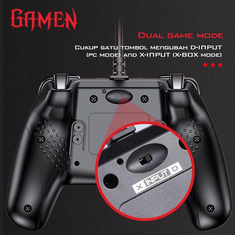 GAMEN GP100 Universal Wired Gaming Controller Gamepad with Dual Vibration Motors Black-Garansi 1 Th