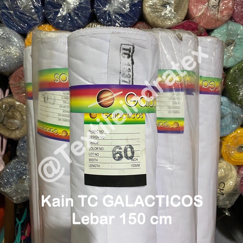 ( per setengah meter ) KAIN KATUN JEPANG PUTIH TEBAL TC GALACTICOS LB 150 cm bahan baju kemeja SERAGAM SEKOLAH HALUS BACKGROUND JILBAB KAFAN