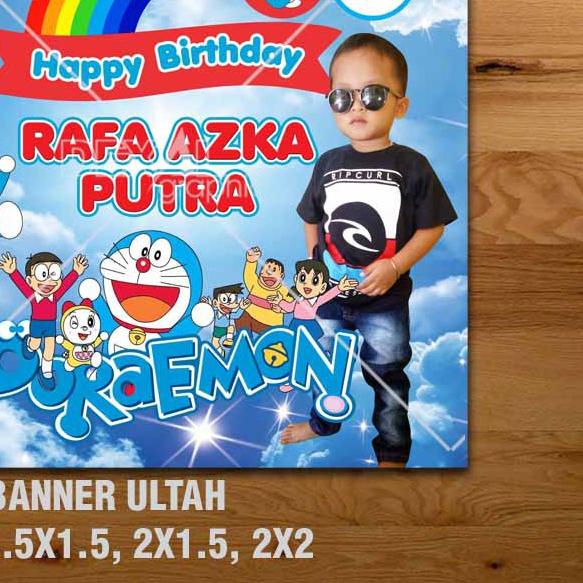 ✽ BANNER ULANG TAHUN / BACKDROP ULTAH / SPANDUK ULANG TAHUN ULTAH DORAEMON ֍