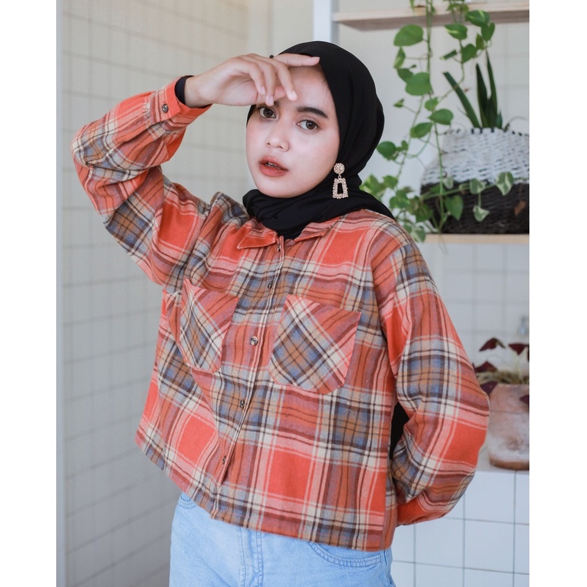 KEMEJA CROP FLANEL ANNE DAILY OFFICE SHIRT PREMIUM B507