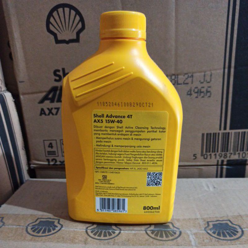 OLI SHELL ADVANCE 4T AX5 15W-40 0,8L API SL JASO MA2 OLI MANUAL ORIGINAL SHELL