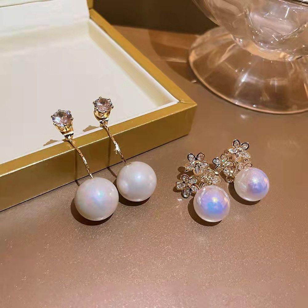 NEEDWAY Mermaid Pearl Earrings Wanita Kreatif Geometri French Pearl Stud Earrings Berlian Berlian Imitasi Anting Perempuan