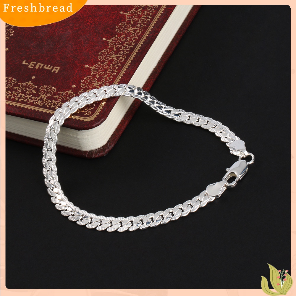 【Fresh】Fashion Men's Flat Curb Silver Plated Chain Simple Design Bracelet Jewelry Gift