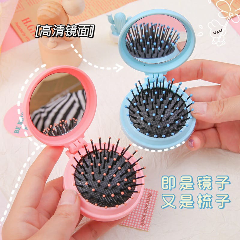 SISIR CERMIN KACA MINI TRAVEL | SISIR RAMBUT KACA BULAT MINI | CERMIN SISIR KACA LIPAT MINI | SISIR LIPAT ALA KOREAN KACA MIROR MINI TRAVEL | SISIE LIPAT RAINBOW