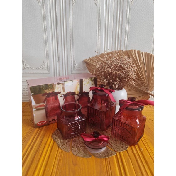 toples kaca / Toples Lebaran Nakami Canister SET (3 pcs) tutup keramik ukuran