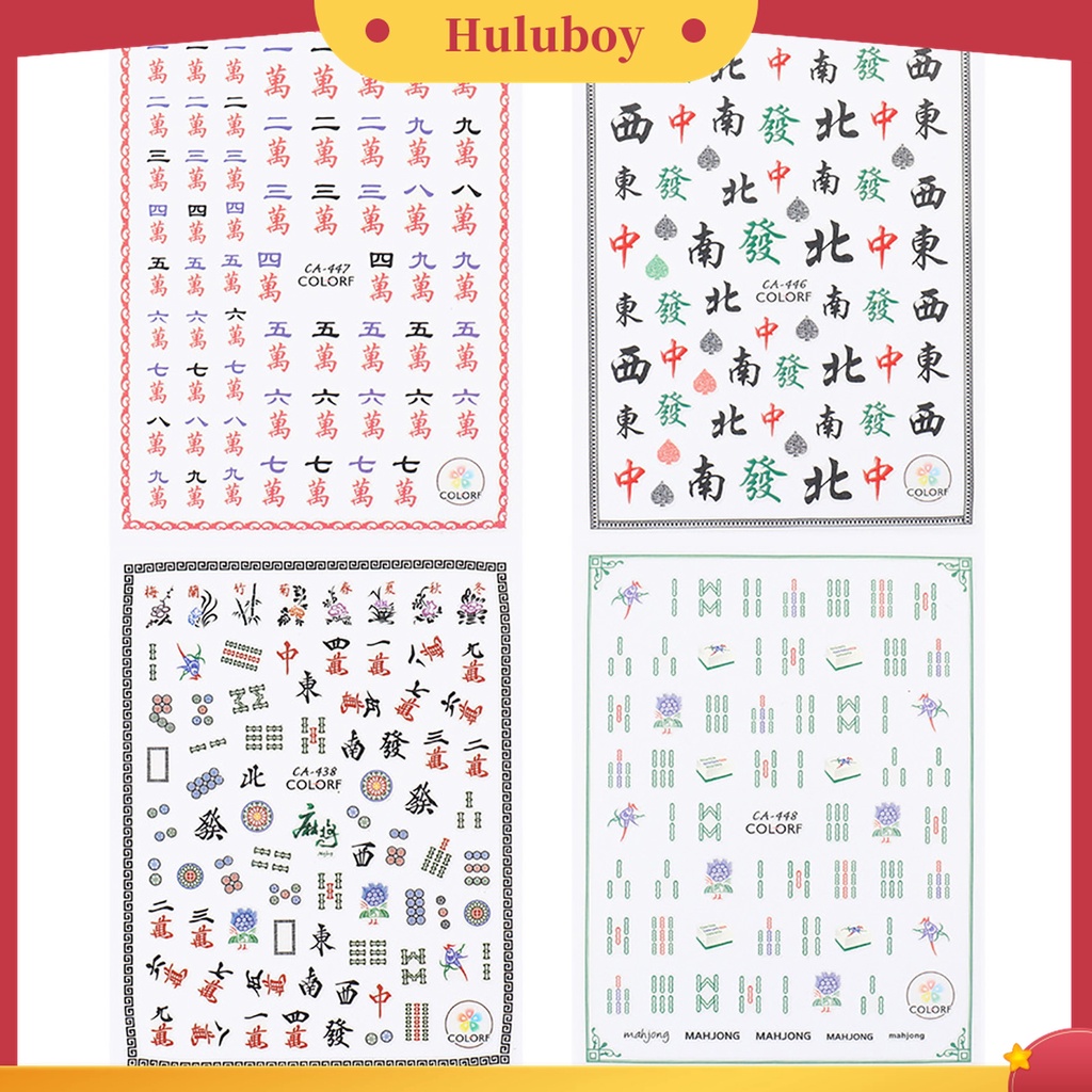 Huluboy Huluboy♡ 3pcs Stiker Kuku Desain Karakter Kaligrafi Cina Untuk Dekorasi Manicure