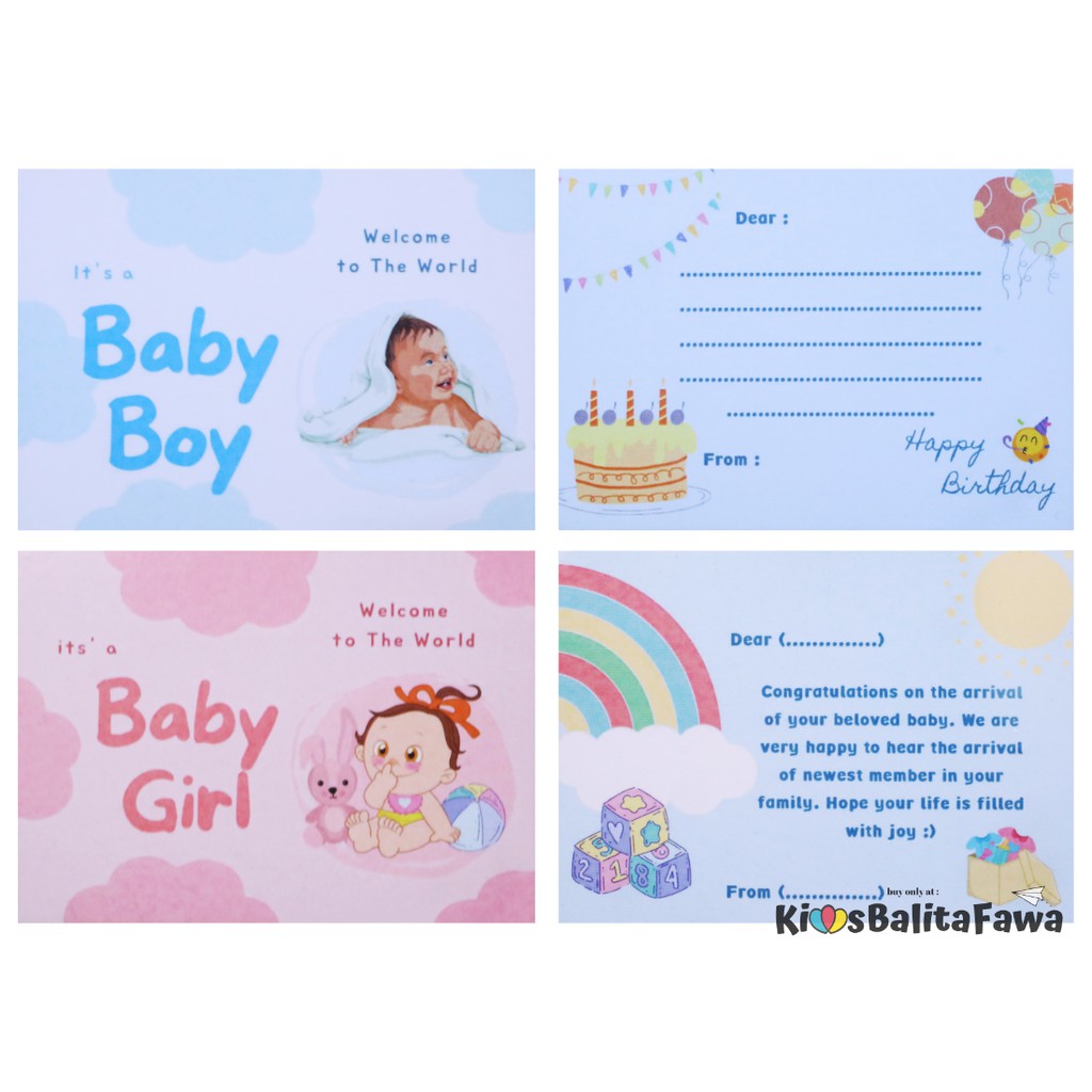 Kartu Ucapan untuk Hadiah (Ulang Tahun/Lahiran/Kado) Gift Card Anak Laki Perempuan Bayi