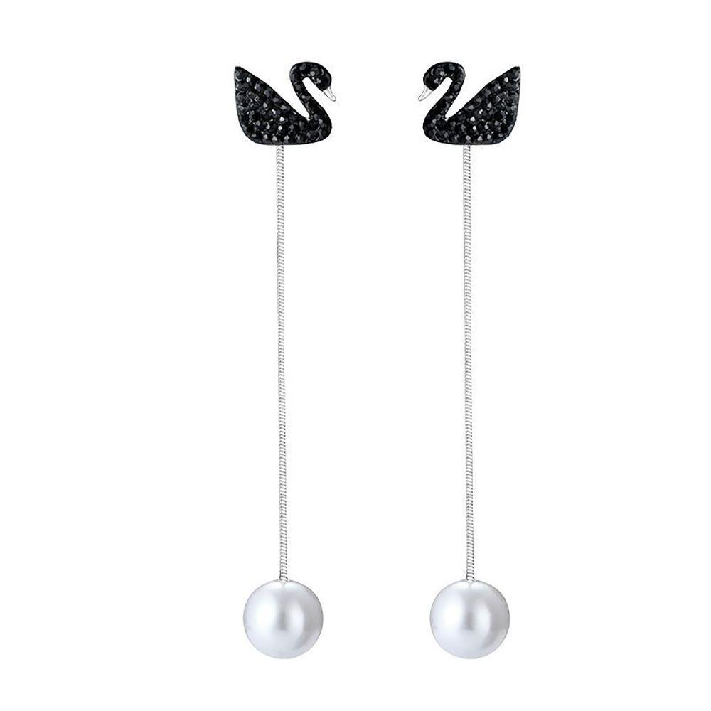 [Elegan] Anting Swan Temperamen Jumbai Mutiara Sederhana Berlian Imitasi Gadis Perempuan Drop Earrings