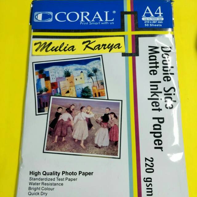 

Double side matte Inkjet Paper A4 220 gram . Isi 50 lembar