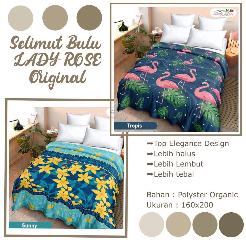 Selimut LADYROSE / LADY ROSE ORI 160x200 Bulu Lembut  - MURAH GROSIR Motif Lengkap 3D Karakter