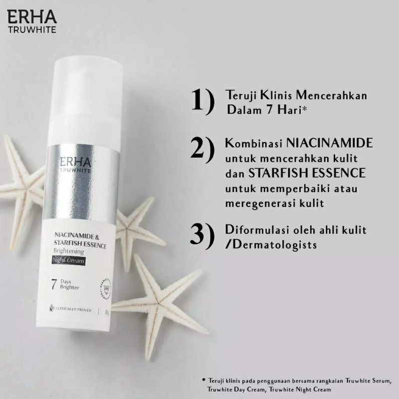 ERHA Truwhite Niacinamide&amp;Starfish Essence Brightening Night Cream 30gr