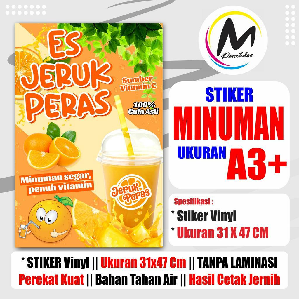 

CETAK STIKER MINUMAN / STIKER ETALASE / STIKER ES JERUK