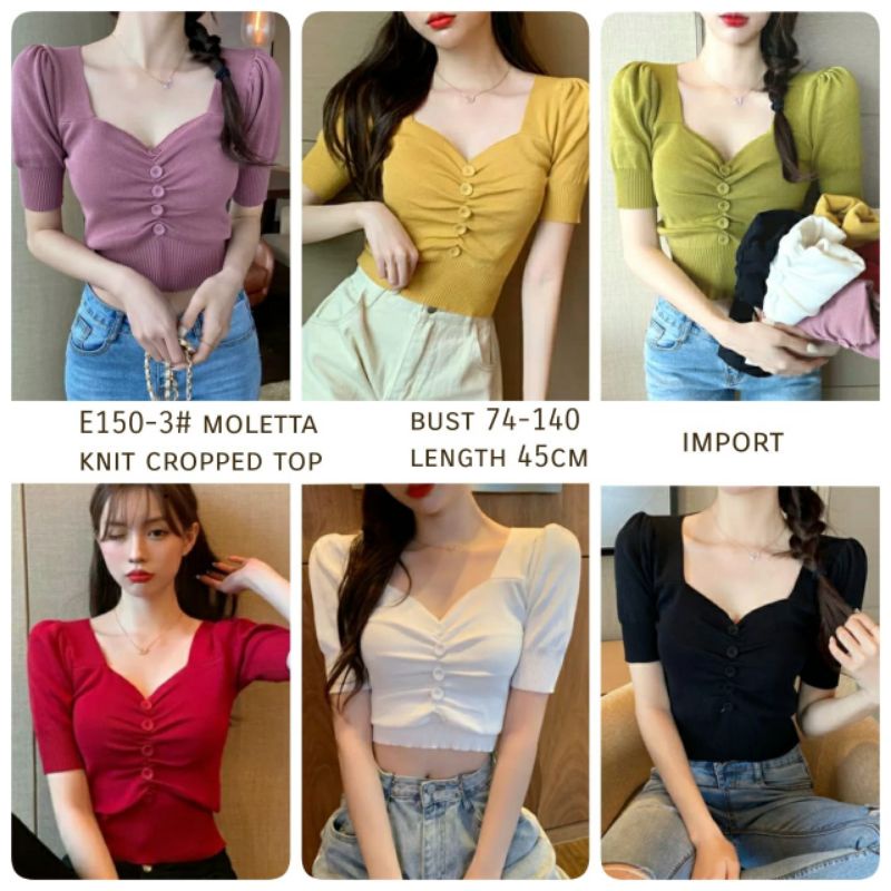 MDLV ~ E150-3 Moletta knit Cropped Top Women Knit Crop Top Atasan Crop Rajut Kancing Serut Crop Top Korea Crop Top Viral Crop Top Rajut Premium Fashion Import