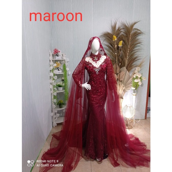 PO TERMURAH Gaun Pengantin Akad Span Payet Mewah Sayap
