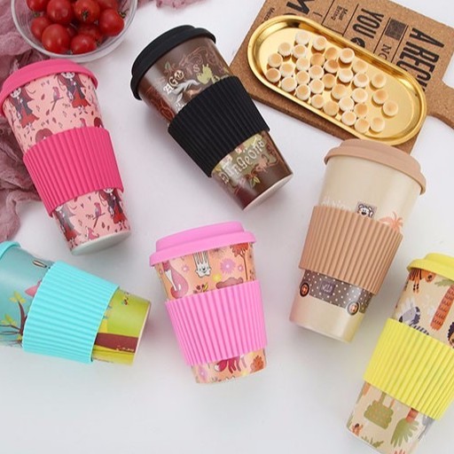 Reusable Bamboo Fiber Coffee Cup with Silicone Case