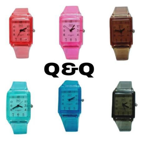 BISA COD Jam Tangan Wanita/Pria Q&amp;Q Transparan Kotak Strap Rubber Jelly