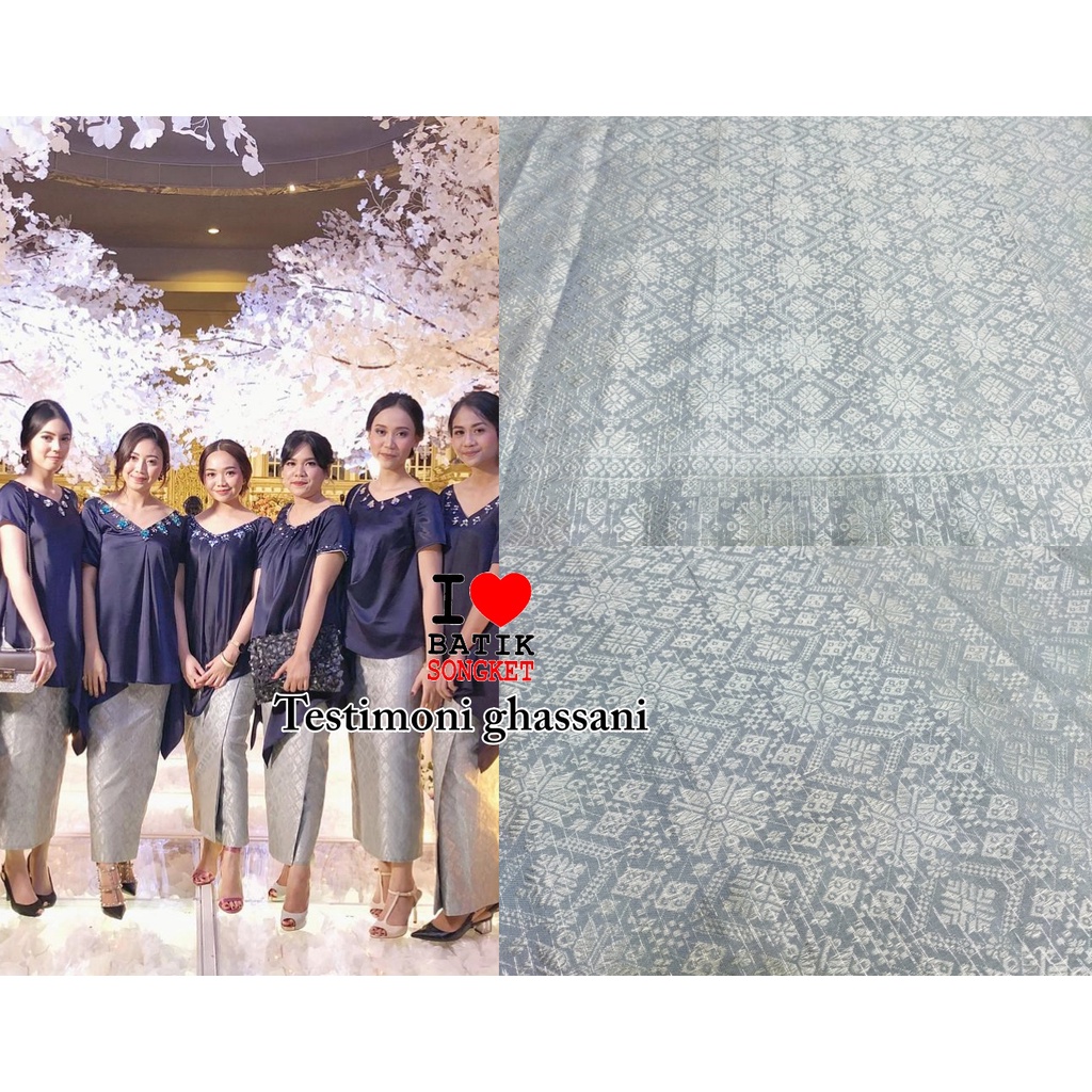 SONGKET MESIN MOTIF 4 WARNA ABU PASTEL BENANG SILVER BAHAN KAIN TENUN BRIDESMAID SERAGAMAN GROSIR MU