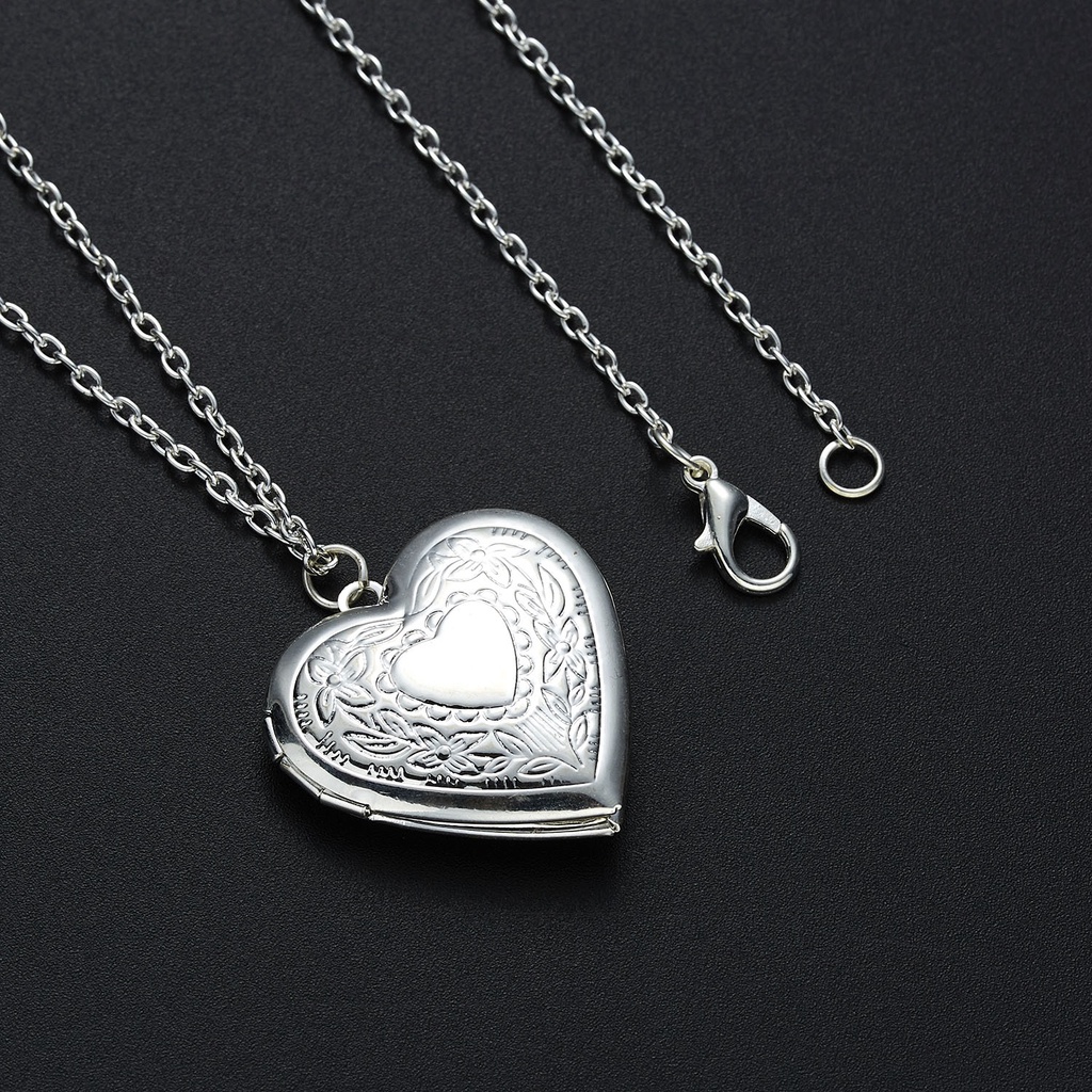 Fashion Silver Color Love Heart Locket Pendants for Women Men Openable Photo Frame Glossy Family Pet Picture Necklace Family Love Gift