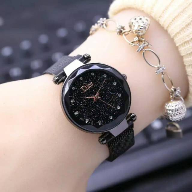 Jam tangan wanita magnet free gelang stainlise type D-6654 anti air