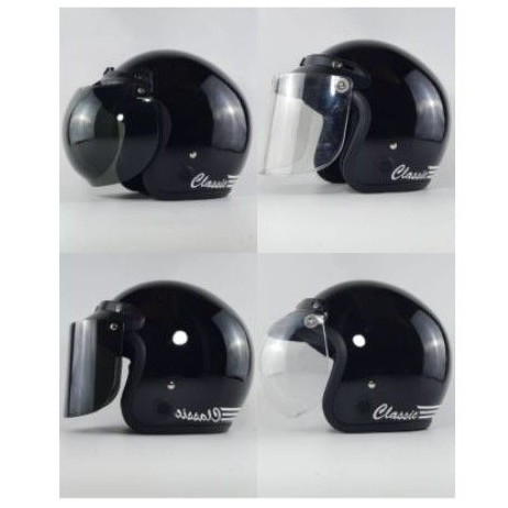 HELM BOGO DEWASA STRIP CLASSIC GARIS FULL LEHER SNI WARNA HITAM GLOSSY