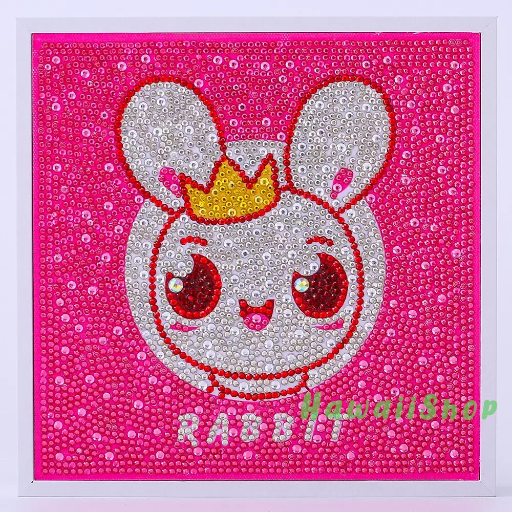 5D Diamond Painting DIY Kids Craft lukisan kristal FREE Frame - RABBIT PINK