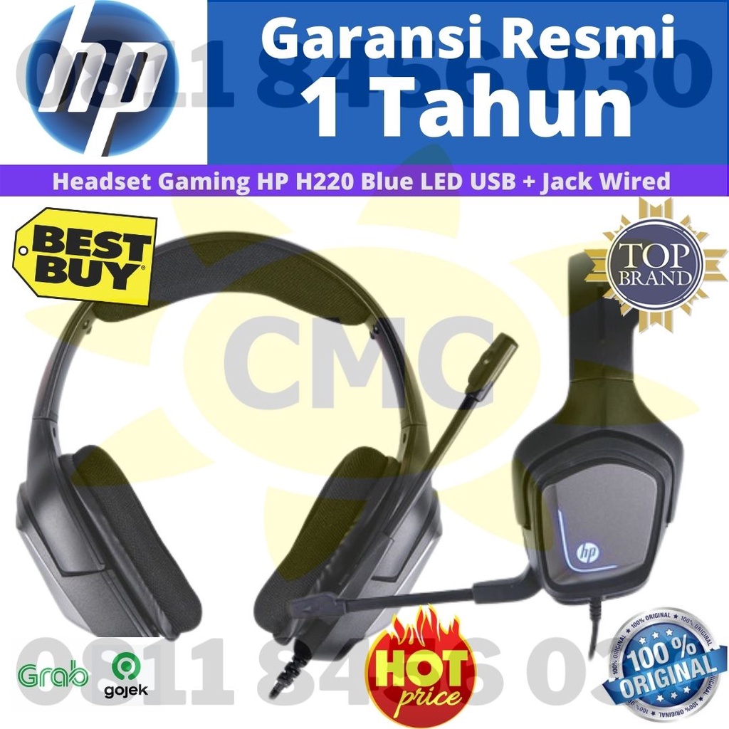 Gaming Headset Headset Gaming HP H220 H 220 Blue LED USB+Jack Wired Original