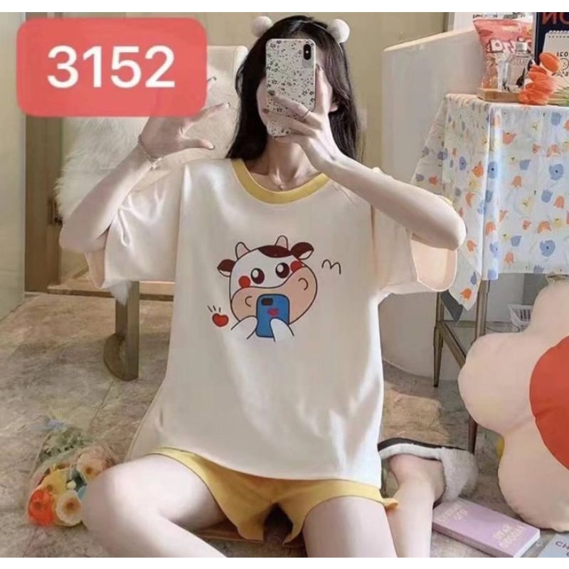 C09-C Baju Tidur Wanita Dewasa Celana Pendek Piyama Model Kemeja HP Import Korea